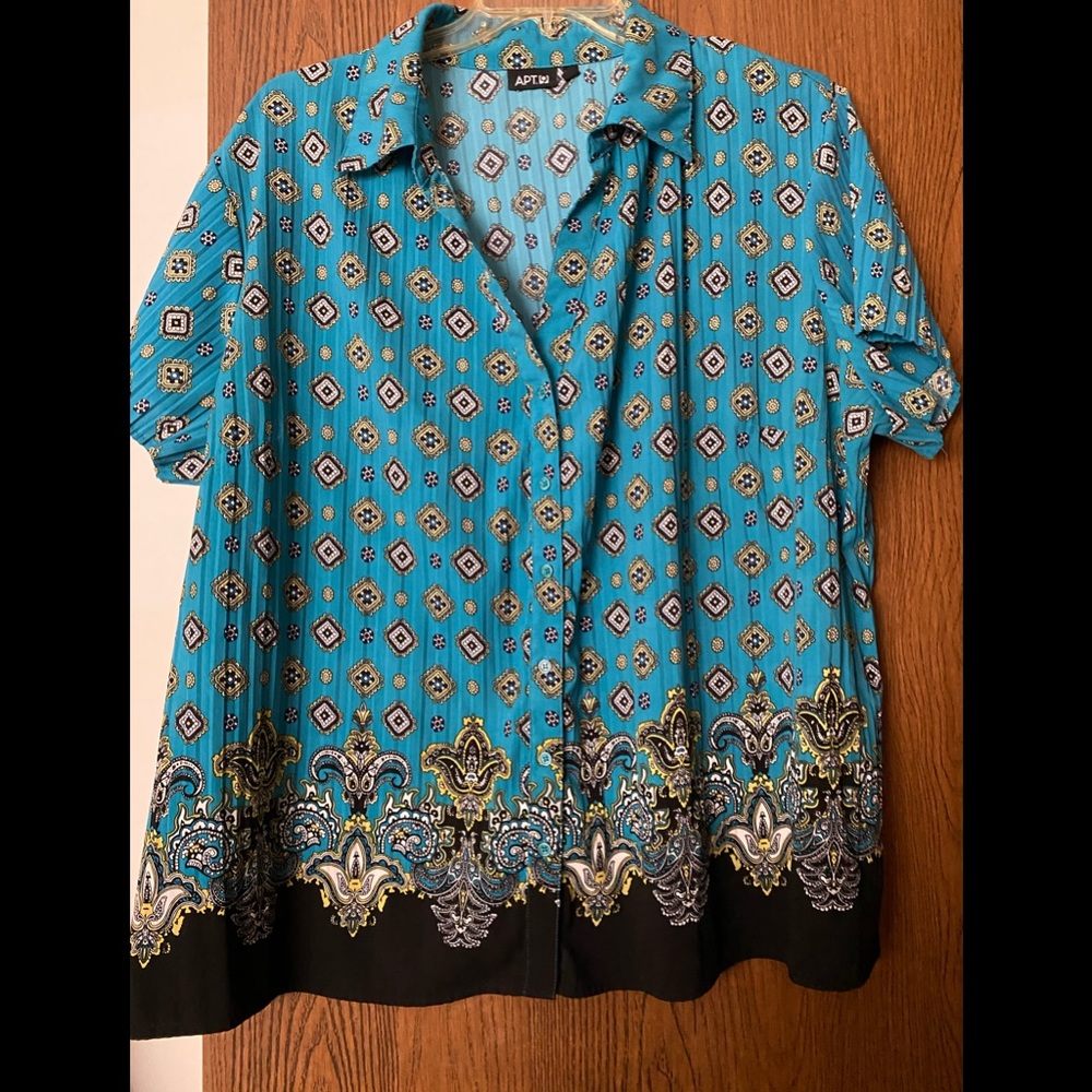 Apt 9 turquoise multi print short sleeve blouse